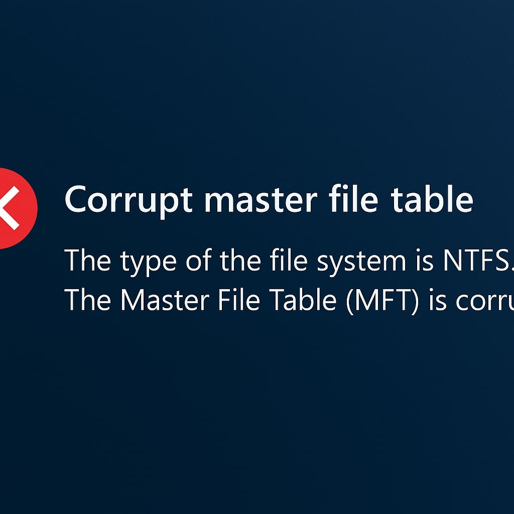 Windows Error. Corrupt Master File Table Solution